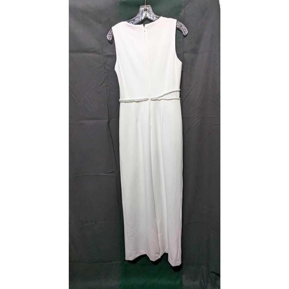 DKNY Size 6 White Sleeveless Maxi Dress With Beading Embellished Waistline Tags